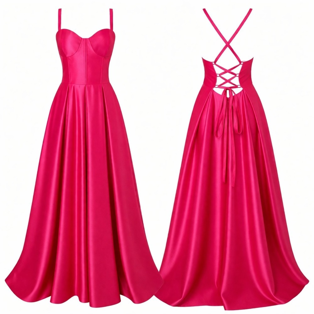 Blondie Nite Pink Satin Corset Gown Lace Up Back Sweetheart Formal Prom Dress 11